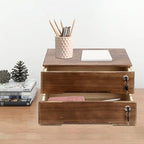 Wooden Desk Organizer with Drawers & Lock, Desktop Countertop Storage Cabinet Lockable Home Office Supplies File Tabletop Organizing Unit (2 Drawer - Retro Walnut) - Image 2