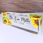 Artblox Office Desk Name Plate Personalized | Custom Name Plates for Desks | Sunflowers Design On Clear Acrylic Glass | Office Desk Decor - (8" x 2.5") by Artblox