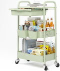 KINGRACK 3 Tier Metal Rolling Cart with Drawer, Green Utility Storage Cart by KINGRACK