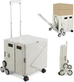 76L Folding Utility Cart Portable Rolling Crate Handcart Shopping Collapsible Tool Box with Stair Climbing Wheels,Hidden Lid,2 Rotate Wheels,for Grocery,Shopping,Office,Storage(White) by ZIYOULANG
