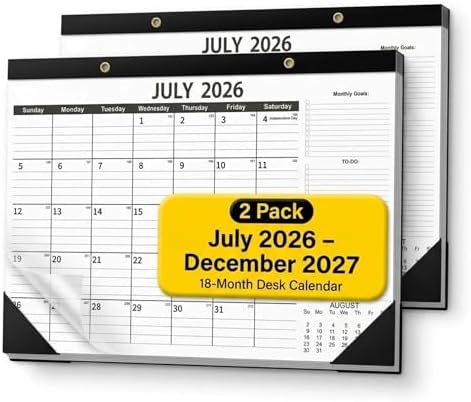 Calendar 2026-2027 (2 Pack) - 18 Month Desk Calendar 2026-2027(July 2026 - Dec 2027), 17" x 12" Desk Calendar with Thick 120 GSM Paper for School & Office. by Wabhas