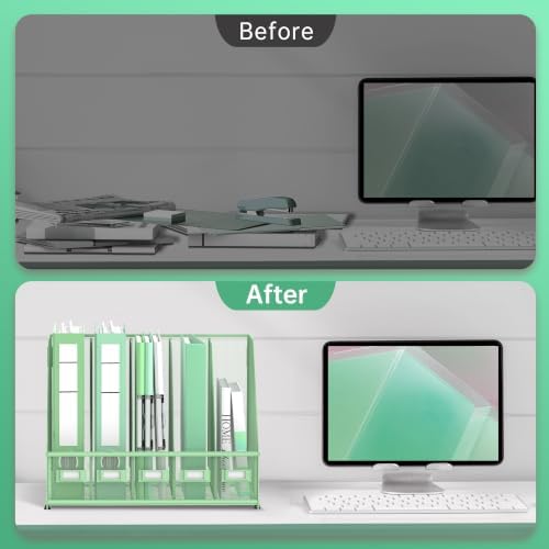 5 Vertical Compartments Magazine Holder, Metal Binder Organizer, Mint Green - Image 7