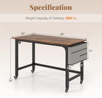 Giantex 48" Rolling Computer Desk, Mobile Study Writing Desk with Wheels, Storage Bag & 2 Hanging Hooks, Simple Style Home Office Work Bench, PC Workstation for Study, Bedroom (Rustic Brown) - Image 3