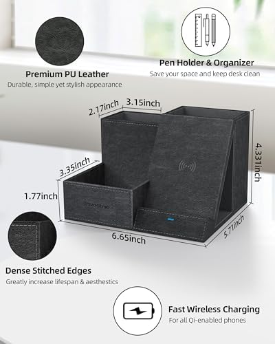 Wireless Charger with Desk Organizer, 3 Compartments and 1 Phone Stand - Image 4