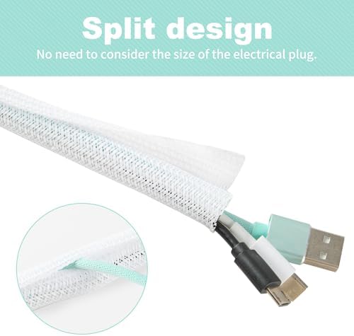 Split Wire Loom 1 Inch 50ft, Braided Cable Sleeve for Cable Management, Cord Protector for Pets, TV, Desk & Automotive，White - Image 2