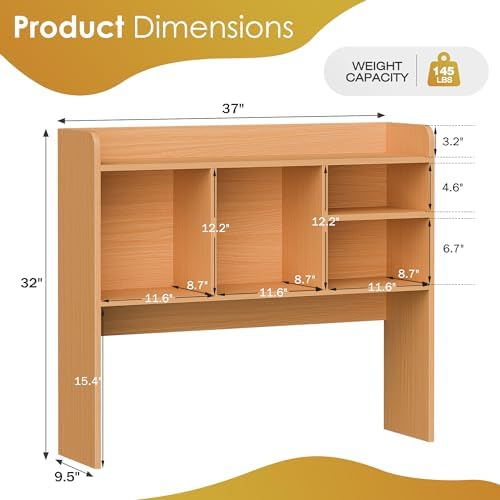 SUPER DEAL Desktop Bookshelf, Countertop Storage Hutch with 4 Shelves for Computer Desk, 2-Tier Display Rack, Multipurpose Wood Desk Hutch Storage Organizer for Home Office Dorm, Natural - Image 3