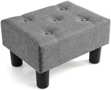 Poofzy Small Foot Stool Ottoman, Linen Ottoman Foot Rest with Legs, Rectangle Foot Rest for Couch, Footstools and Ottomans Small for Living Room and Entryway (Gray) by Poofzy