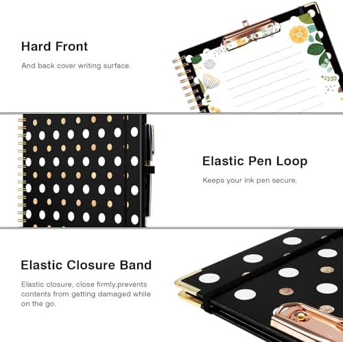 Ospelelf Clipboard with Storage 8.5 X 11，Padfolio Organizer, Spiral Portfolio Letter Size with Notepad, Pen Holder, 5 Extra Folder Divider Pages, Elastic Closure Nurse Office Essentials Black Gold - Image 5