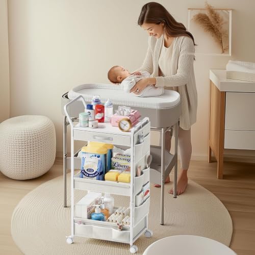 BBLIKE Diaper Caddy Organizer, Baby Cart with Basket and Side Pockets - Image 4