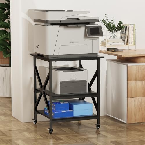 3 Tier Printer Stand, Large 23.6"x23.6" Printer Table with Wheels - Image 3