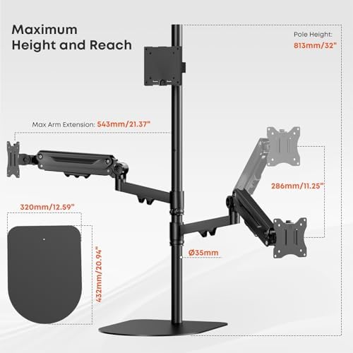 PUTORSEN Freestanding Triple Monitor Stand, Up to 49", Holds 44 lbs - Image 6