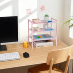 Desktop Shelf Organizer, 3-Tier Office Storage Rack, Adjustable Metal Bookshelf for Top of Desk, Pink Desk Organizer for Office, Home, Dorm and Small Spaces (Pink) - Image 2