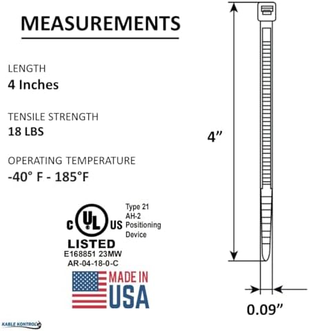 Kable Kontrol Made in USA Cable Ties, 4 Inch 10,000 Pcs 18 Lbs Test – Black - Image 2