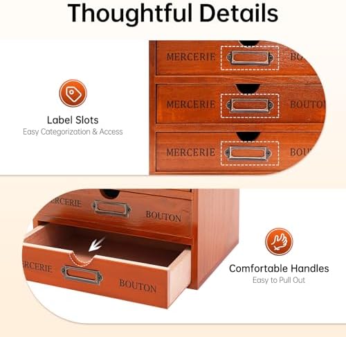 Vintage 5-Drawer Desktop Storage Box, Wood Desk Organizer Rustic Shelf Drawer, Craft Countertop Storage Drawers Ideal Home Office Organizers and Accessories (9.84 * 6.88 * 12.2inch) - Image 5