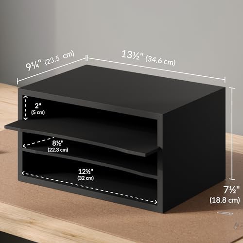 Ballucci Paper Organizer, 3-Tier Stackable Wood Desk Organizer, Document File Organizer and Mail Sorter with Adjustable Storage Shelves, Black - Image 3