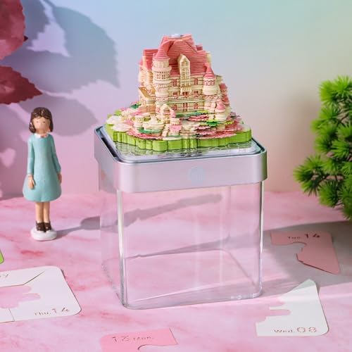 3D Calendar 2027, Desk Time Piece Calendar 2027,Tear-Away 3D Paper Art Notepad w LED Lights,Creative 3D Memo Artsy Pad Calendars, DIY Paper Carving Gift (Love Castle) - Image 4