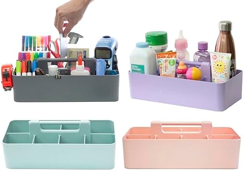 Portable Caddy Organizer - Stackable Plastic Caddy with Handle | Desk, Makeup, Dorm Caddy, Classroom Art Organizers (Made In Usa) (Mint/Pink/Lavender/Gray) by EnjoyOrganizer