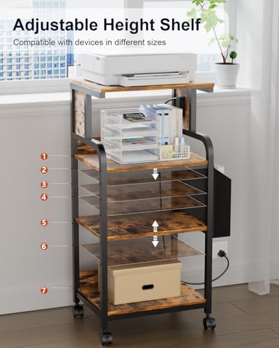 Tall Printer Stand with Charging Station, 4-Tier Mobile Printers Cart - Image 6