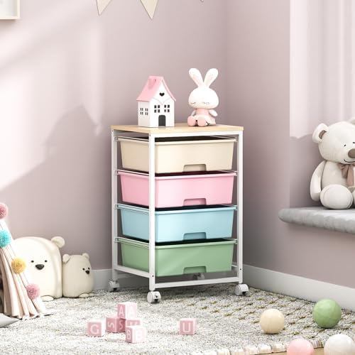 Utility Cart with 4 Drawers, Rolling Storage Cart with Drawers, Rainbow - Image 2