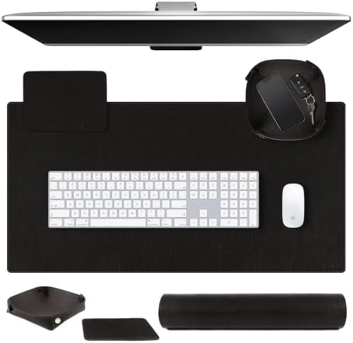 ELIZO Leather Desk Pad Real Leather Desk Mat Thick (3mm) Double Layer (32x16) Cover Blotter Desk Protector Large Computer Mat for Keyboard Mouse Pad Table Laptop Mat Office Accessories - Vintage Black by Elizo