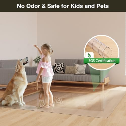 Crystal Clear Floor Mat 5×7ft, Upgraded Easy Flat Waterproof Vinyl Rug Cover, Large Stain-Resistant Plastic Area Rug Floor Protector for Kitchen, Dining Room, High-Traffic Areas - Image 5