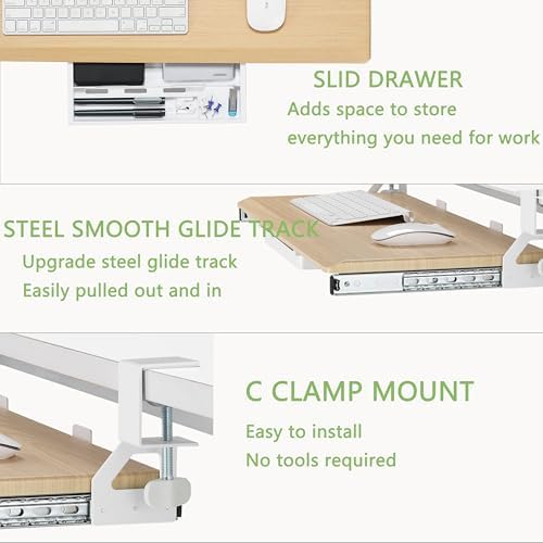 ETHU Small Keyboard Tray Under Desk with Metal Rail, 19.7x11.8", Oak - Image 6