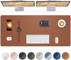 Leather Desk Pad Protector,55"x17" - Premium Desk Mat, Office Desk Mat, Large Mouse Pad,Non-Slip Desk Blotter,Waterproof Desk Writing Pad for Office and Home(Brown) by AFIING