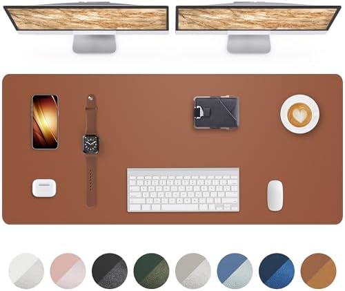 Leather Desk Pad Protector,55"x17" - Premium Desk Mat, Office Desk Mat, Large Mouse Pad,Non-Slip Desk Blotter,Waterproof Desk Writing Pad for Office and Home(Brown) by AFIING