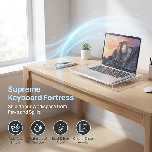 ABOOFAN Clear Acrylic Keyboard Dust Cover, Anti-Cat Waterproof Protective Case for Laptop & Mechanical Keyboards 15.74x10.43 Inch - Image 2