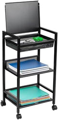 Mind Reader Cart with Covered Compartment, Office Organizer, Storage, 3-Tier, Office, Metal, 15.5" L x 11" W x 28.25" H, Black by MindReader