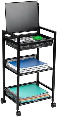Mind Reader Cart with Covered Compartment, Office Organizer, Storage, 3-Tier, Office, Metal, 15.5" L x 11" W x 28.25" H, Black by MindReader