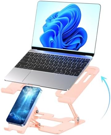 Ergonomic 2-in-1 Laptop Phone Stand for Desk, Pink Laptop Stand Adjustable Riser, Sturdy and Portable, Fits All Laptops and Phone (Pink) by Unknown
