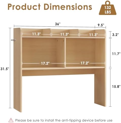 Nromant Desktop Bookshelf, Wooden Desk Storage Hutch with 5 Shelves, 3-Tier Desktop Display Organizer Rack for Office Home (Natural, 5 Shelves B) - Image 3