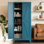 COFaR Home Farmhouse Storage Cabinet with Barn Door, Tall Kitchen Pantry Cupboard with Adjustable Shelves, for Dining Room, Bathroom, Living Room Blue. by COFAR