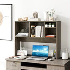 LDAILY Desktop Bookshelf, 2-Tier Office Desk Shelf Organizer with 4 Shelves, 37’’L Wood Storage Rack Display Shelf for Computer Desk, Office, Dorm, Bedroom (Grey) - Image 2
