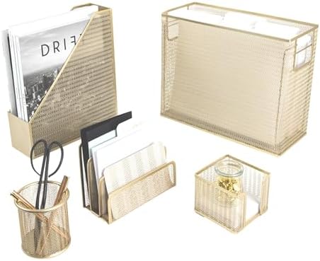 BLU MONACO | Gold Desk File Folder Organizer Set | Desktop Hanging File Organizer with Letter Size Holder | Hanging File Folders Organizer Office Accessories by Blu_Monaco