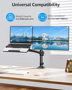 MOUNTUP Laptop and Monitor Desk Mount, Laptop Tray for Max 17" Notebook, Monitors Arm Fits up to 32" Monitor, Laptops Arm Holds 4.4-22lbs, 2-in-1 Tall Laptops Mount with Clamp/Grommet - Image 2