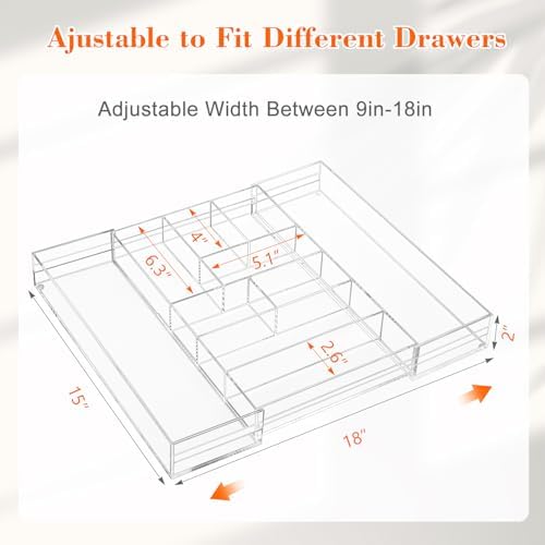 Briwooody Clear Acrylic Drawer Organizer Expandable,9 Compartments,Large - Image 2