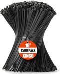 XINGO 16 Inch Black Zip Ties 1500 PCS, 85 LBS Tensile Strength, UV Resistant Cable Ties, Premium Self-locking Plastic Ties for Indoor and Outdoor Use by XINGO
