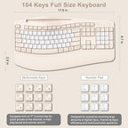 Wireless Keyboard and Mouse Combo, Ergonomic Wave Keys(Milk Tea-B) - Image 7