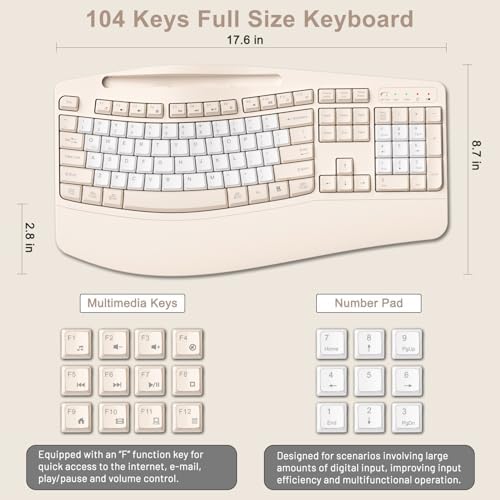 Wireless Keyboard and Mouse Combo, Ergonomic Wave Keys(Milk Tea-B) - Image 7