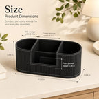 KINGFOM Modern Leather Desk Organizer for Men & Women, Aesthetic Office Desk Accessories Organizer, Faux Leather Vanity Organizer for Pens, Makeup Brushes, Remote Controls, Black Minimalist Desk Decor - Image 2