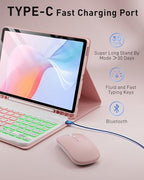 Case Keyboard for Samsung Galaxy Tab S10 Lite / S10 FE / S9 FE / S9 / S8 10.9-11 inch Cover - 7 Color Rainbow Change Backlit Detachable Magnetic Keyboard with S Pen Holder with Mouse - Pink - Image 4