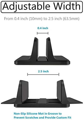 Vertical Laptop Stand for Desk [Adjustable] Sturdy Aluminum Dock Fits All Laptops (up to 20.3 inches) Space Saving, Modern Compact Holder, Compatible with MacBook Pro/Air, Surface, HP, Dell (Black) - Image 3