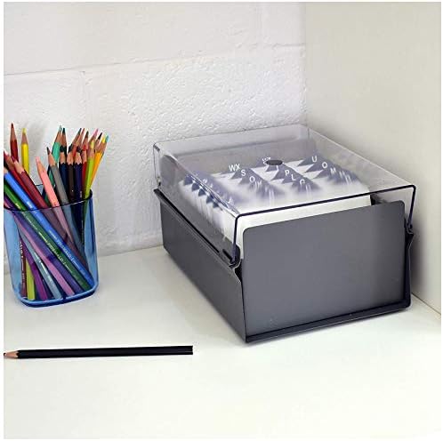 Acrimet 4 x 6 Card File Holder Organizer Box Metal Base Heavy Duty (AZ Index Cards and Divider Included) (Gray Color with Clear Crystal Plastic Lid Cover) - Image 2