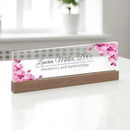 ARTBLOX | Personalized Name Plate Pink Orchid V2 Clear Acrylic | for Desk with Business Card Holder by Artblox