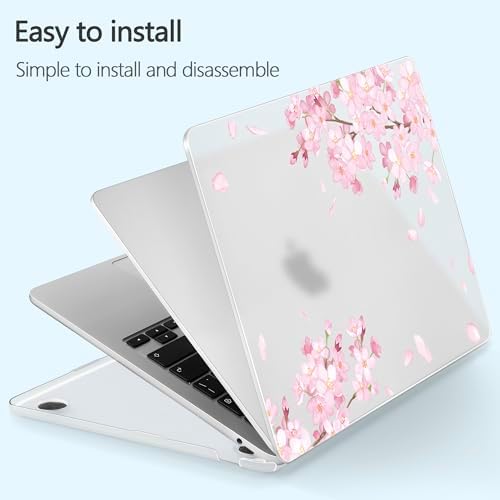 for New MacBook Air 13 inch Case 2026 M5 2025 M4 2024 M3 Chip– Aesthetic Lightweight Floral Design Clear Hard Shell 6-in-1 Bundle with TPU Keyboard Cover & 2X OTG Adapters, Cherry Blossoms - Image 7