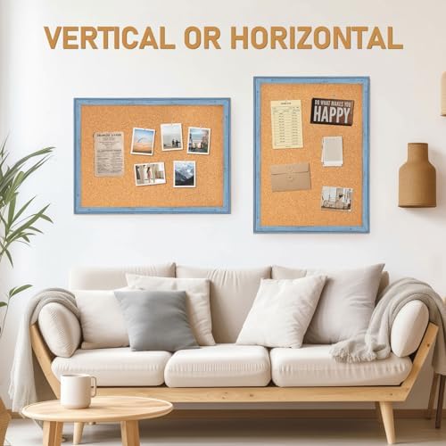 DOLLAR BOSS Cork Board, 24" X 18" Rustic Framed Bulletin Board, Blue - Image 5