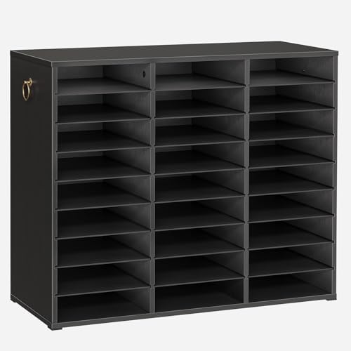 HOOBRO Literature Organizer, 27 Compartments Wooden Mail Organizer, Countertop Literature Sorter with Adjustable Shelves for Home, Office, School, Student Mailbox for Classroom, Black BK27WF01 by HOOBRO
