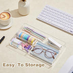 Briwooody 2 Pcs Clear Acrylic Desk Drawer Organizer 11 x 6 x 1.38 Inch Drawer Organizer Trays with 4 Compartments Desk Accessories for Office Makeup Silverware Bathroom - Image 3